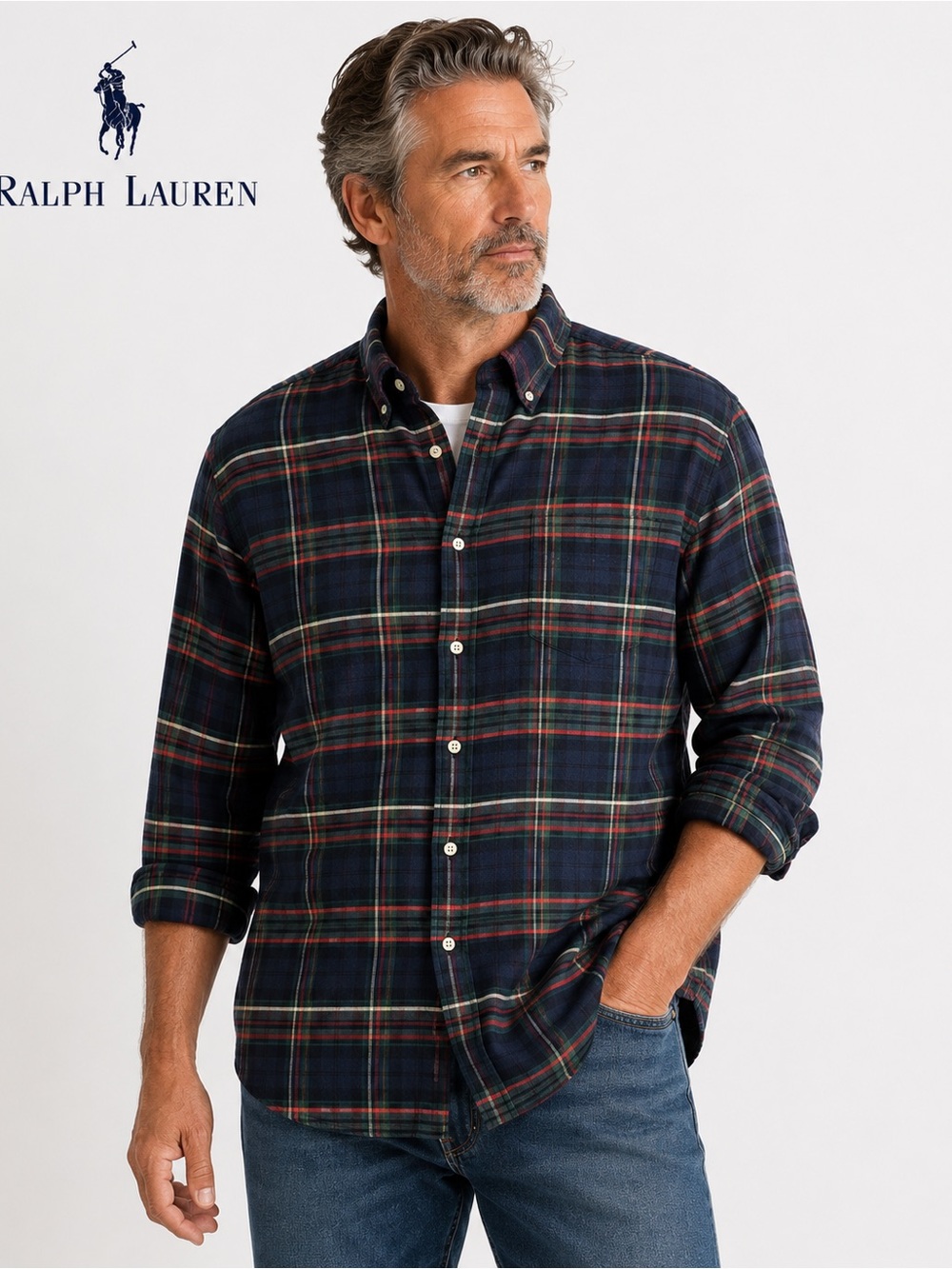 Ralph Lauren Big Shirt XL Blackwatch Plaid Button Down Cotton Shirt Men’s